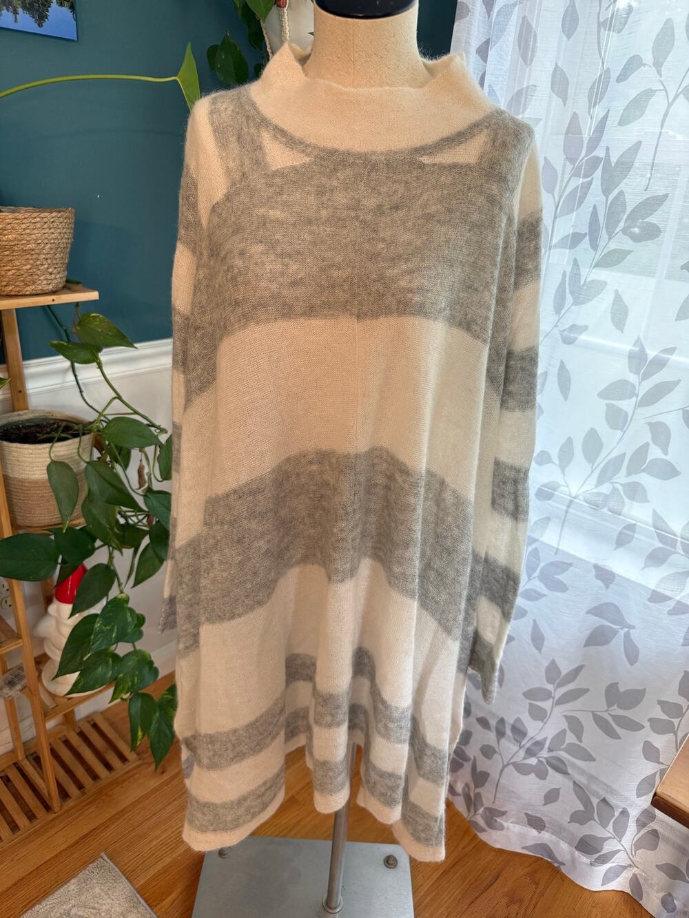 Free People Alpaca Blend Oversized Striped Mock Neck Tunic Sweater - XS/S